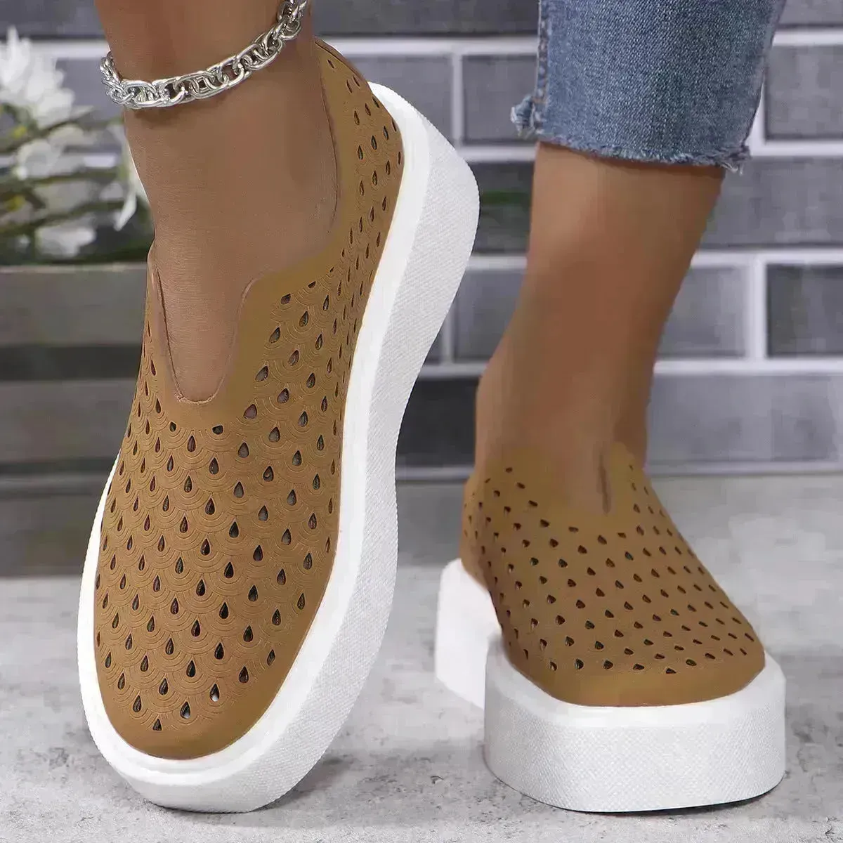 Fashion Hollow Flats Shoes Casual Versatile Thick Sole Slip-on Shallow Sneakers Shoes For Women