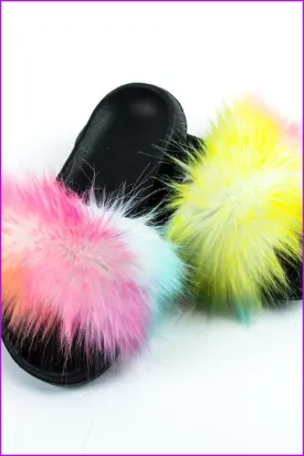 Faux Fake Big Colorful #2 Fur Slides F173