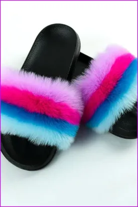 Faux Fake Purple Pink Navy Blue Fur Slides #6 F153