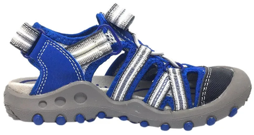 Geox Boy's Kyle Royal Blue & Grey Single Hook and Loop Strap Bumper Toe Sandal