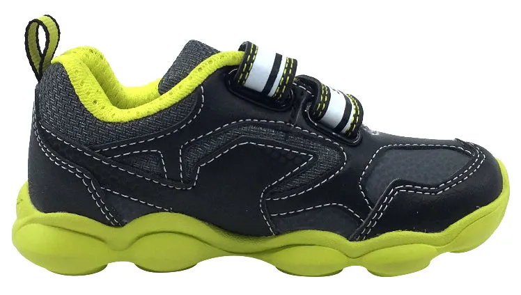 Geox Boy's Munfrey Leather Black/Lime Double Velcro Sneaker