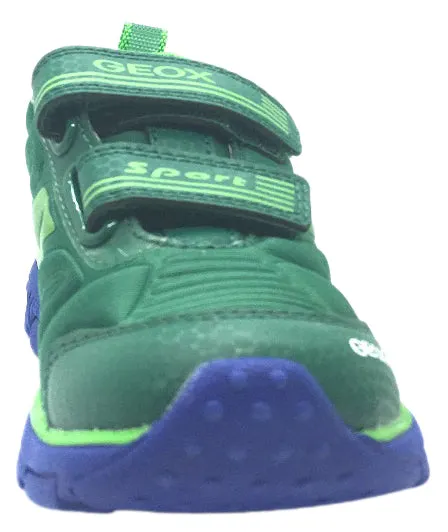 Geox Boy's Torque Green Double Hook and Loop Strap Sporty Low Top Breathable Sneaker