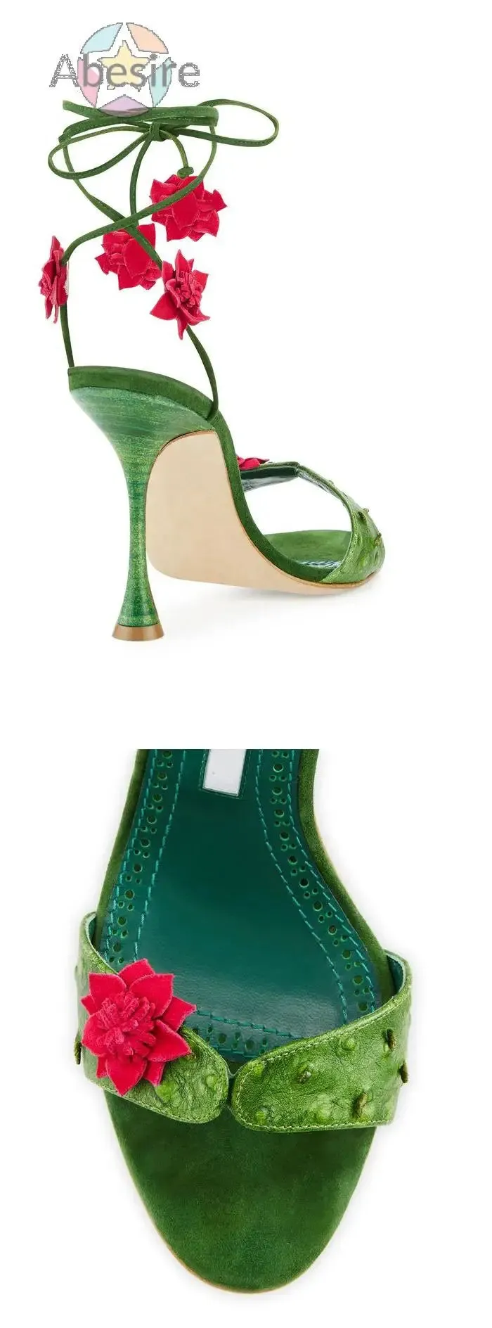 Green Petal Stiletto Sandals Female Summer Sexy Dress Modern Sandals High Heels