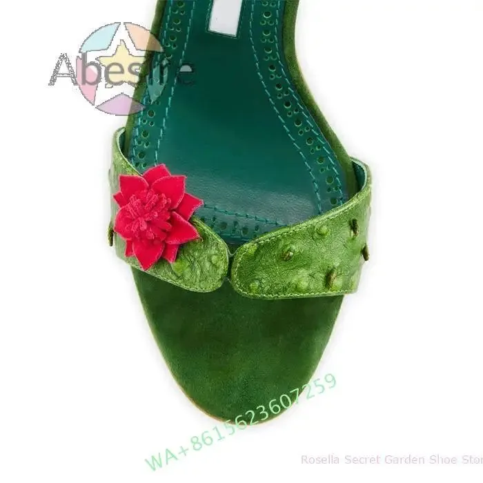 Green Petal Stiletto Sandals Female Summer Sexy Dress Modern Sandals High Heels