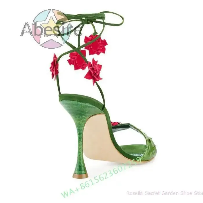 Green Petal Stiletto Sandals Female Summer Sexy Dress Modern Sandals High Heels