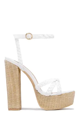 Hilda Platform Block High Heels - White