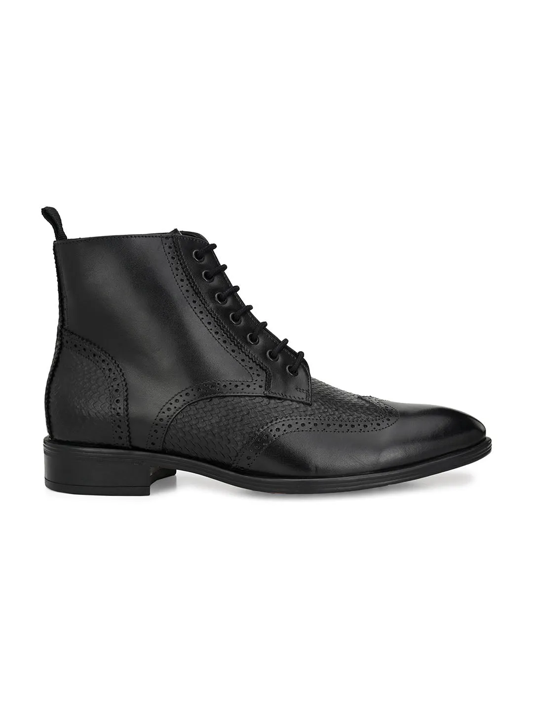 Hitz Men's Black Leather Lace-up Ankle Boot Shoes