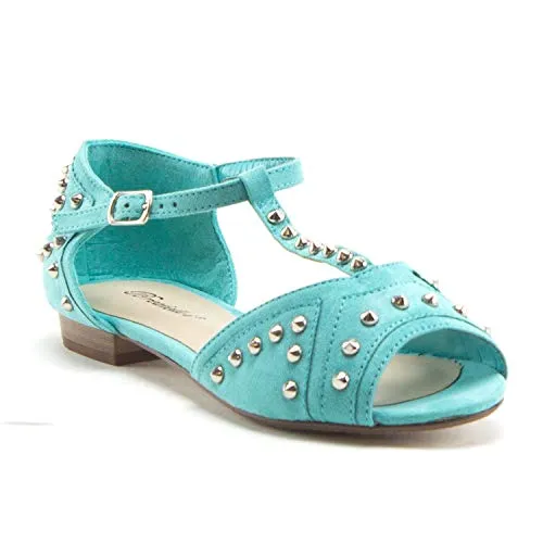 Jazamé Women's Becky-43 Studded Peep Toe T-Strap Sandals Flats Shoes