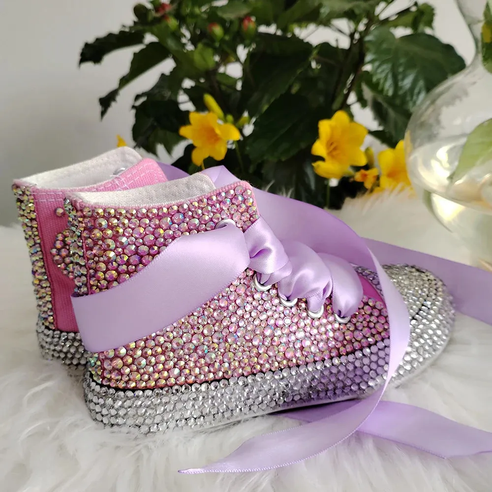 Kids Girls Handmade Rhinestones Bling Canvas Shoes