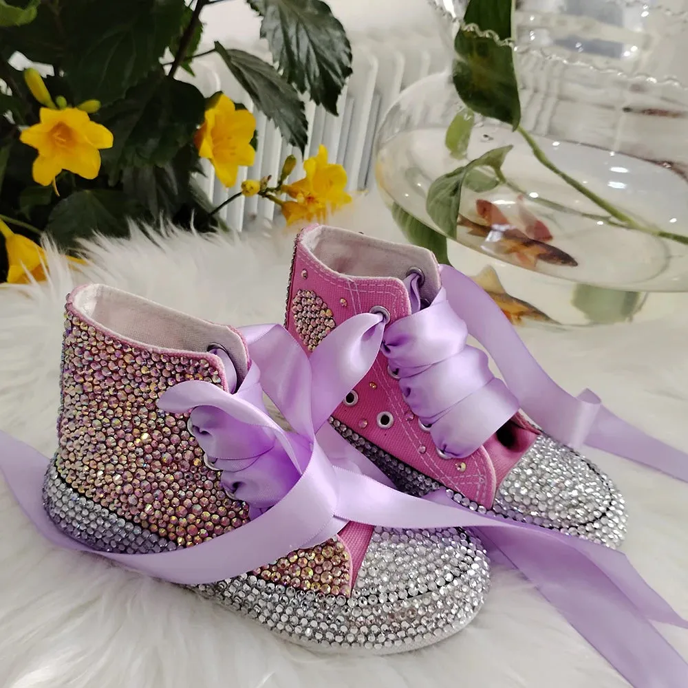 Kids Girls Handmade Rhinestones Bling Canvas Shoes