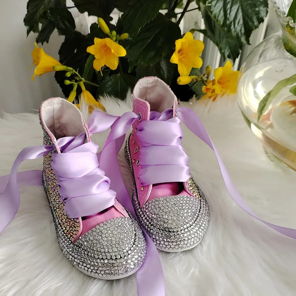 Kids Girls Handmade Rhinestones Bling Canvas Shoes