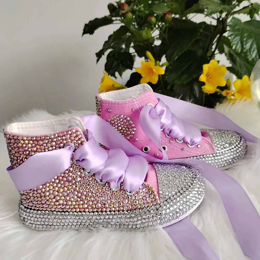 Kids Girls Handmade Rhinestones Bling Canvas Shoes