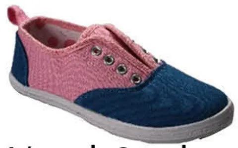 kids size 5-10 pink/blue canvas slip ons Case of 24