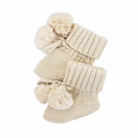 Knit Pom Pom Baby Booties | Sand*