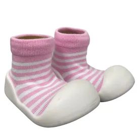 Little Eaton Rubber Soled Socks - Pink Stripe