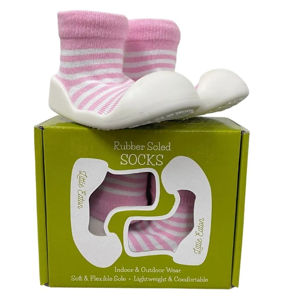 Little Eaton Rubber Soled Socks - Pink Stripe