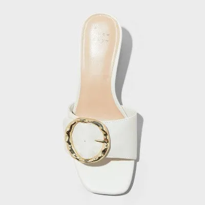 New - Women's Diana Buckle Mule Heels - A New Day Cream 9.5