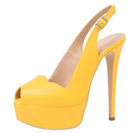 Party 14cm Yellow Slingbacks Pumps Spike Stilettos with Platform