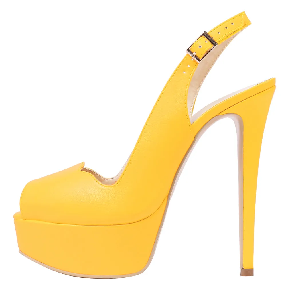 Party 14cm Yellow Slingbacks Pumps Spike Stilettos with Platform