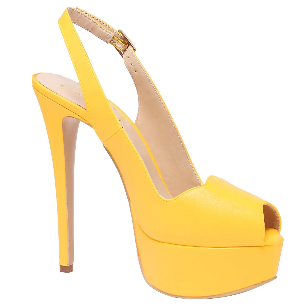 Party 14cm Yellow Slingbacks Pumps Spike Stilettos with Platform