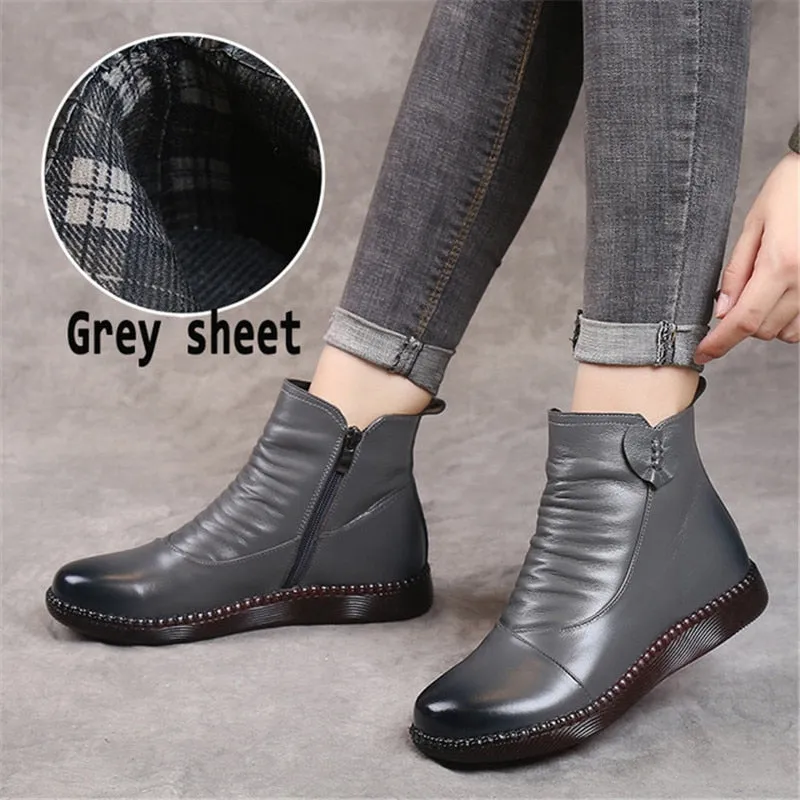 Purpdrank - Autumn Women's Shoes Leather Boots Women Fashion Winter Boots Women Flats Non-slip Warm Thick-soled Shoes Women