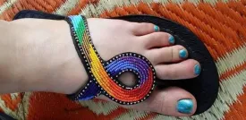 Rainbow colors handmade masaai maasai masai leather slippers|summer sandals|casual slipon|ladies flip-on with free shipping world wide