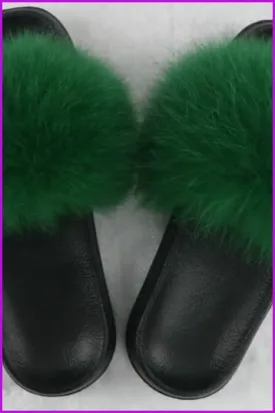 Ready Stock Dark Green Fur Slides F725