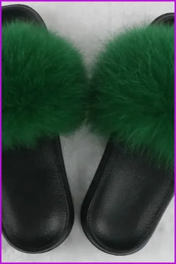 Ready Stock Dark Green Fur Slides F725