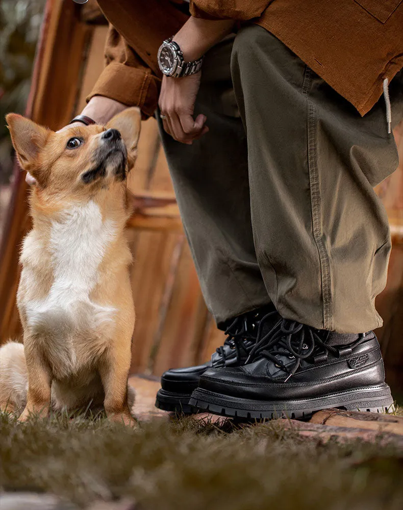 Retro British Leather High-Top Men's Thick-Soled Boot