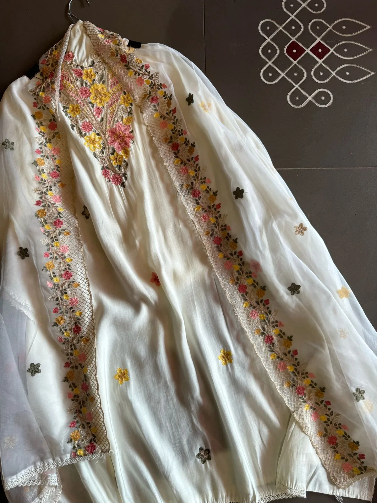 Soft cotton muslin shirt with thread embroidery done on the neckline