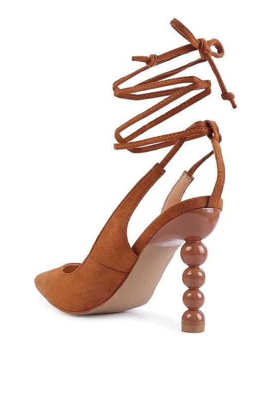 Spiced Faux Suede Cut Out Heel Laceup Sandals