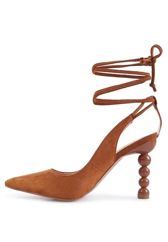 Spiced Faux Suede Cut Out Heel Laceup Sandals