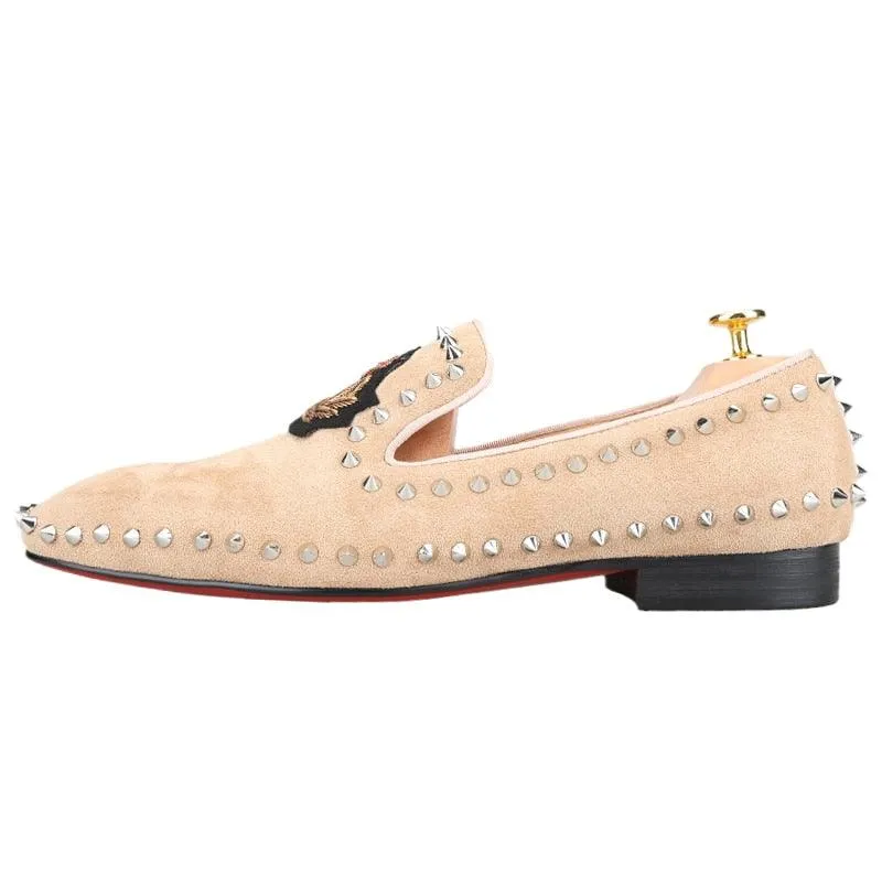 Suede Loafers With Spikes - Men Shoes