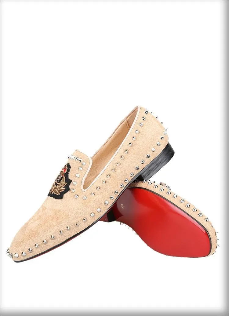 Suede Loafers With Spikes - Men Shoes