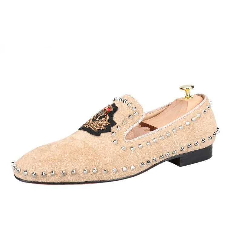 Suede Loafers With Spikes - Men Shoes