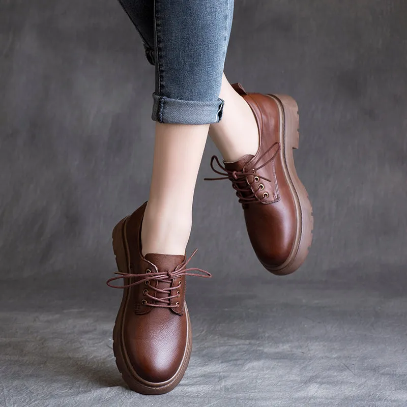 Women Flat Retro Leather Casual Shoes