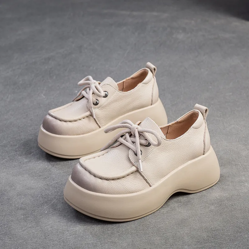 Women Minimalist Soft Leather Thick Soled Casual Shoes