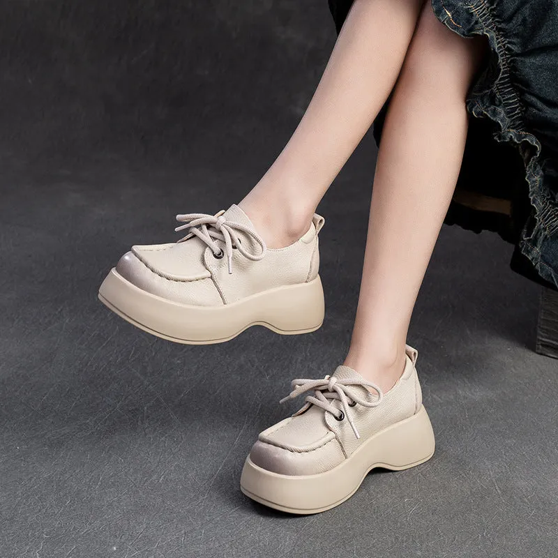 Women Minimalist Soft Leather Thick Soled Casual Shoes