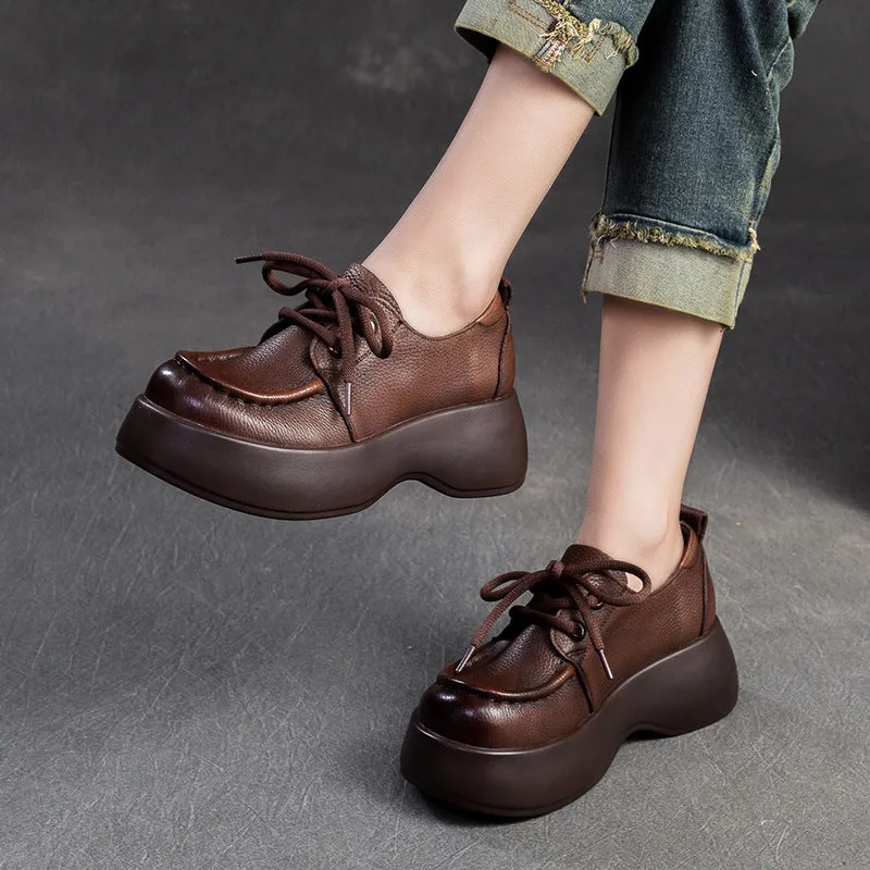 Women Minimalist Soft Leather Thick Soled Casual Shoes