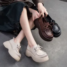 Women Minimalist Soft Leather Thick Soled Casual Shoes