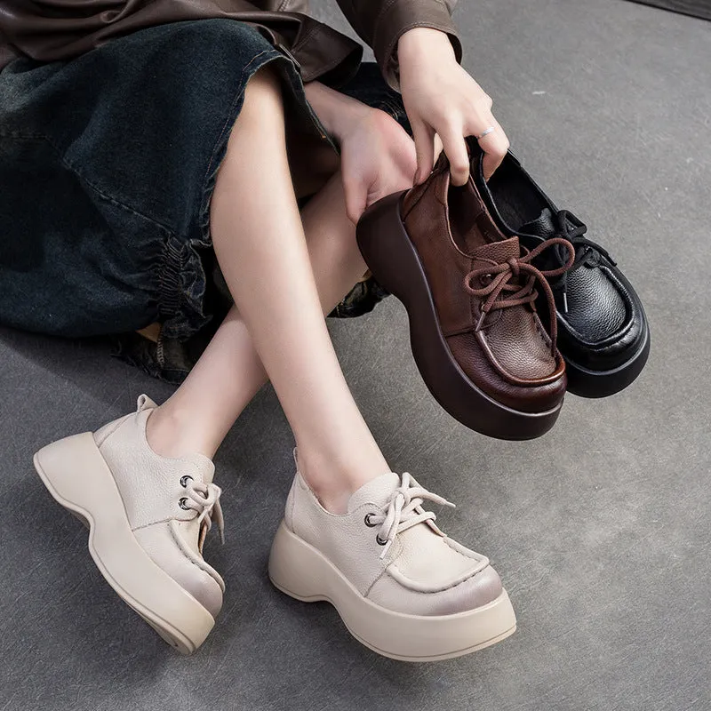 Women Minimalist Soft Leather Thick Soled Casual Shoes