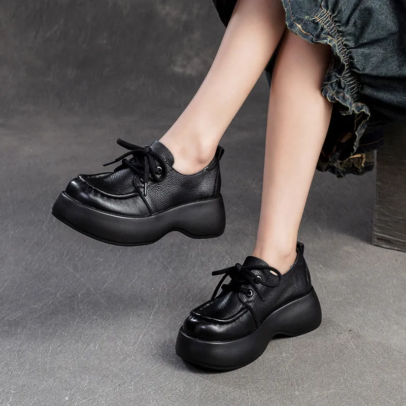 Women Minimalist Soft Leather Thick Soled Casual Shoes