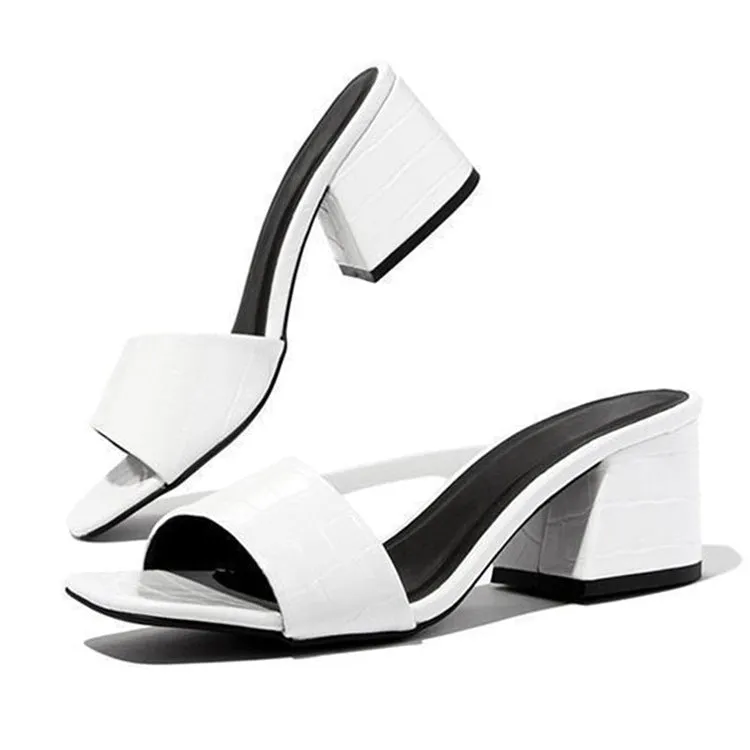 Women square peep toe summer slide block heels