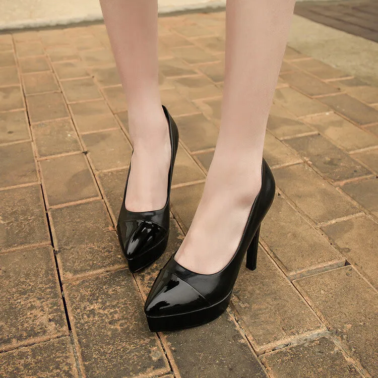 Women's Pointed Toe Patchwork Cone Heel Platform Pumps