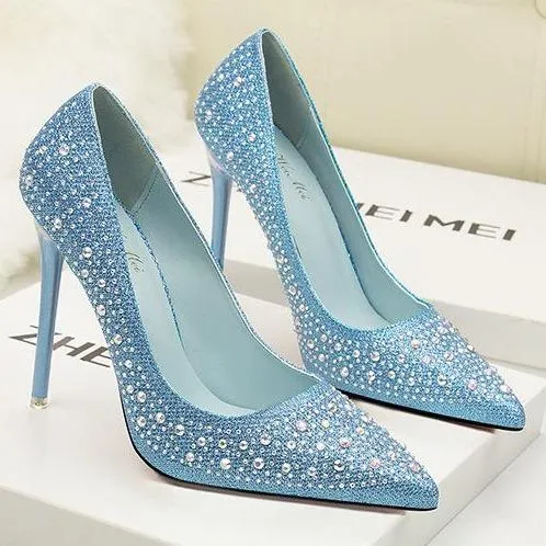 Women's rhinestone glitter pointe toe wedding pumps