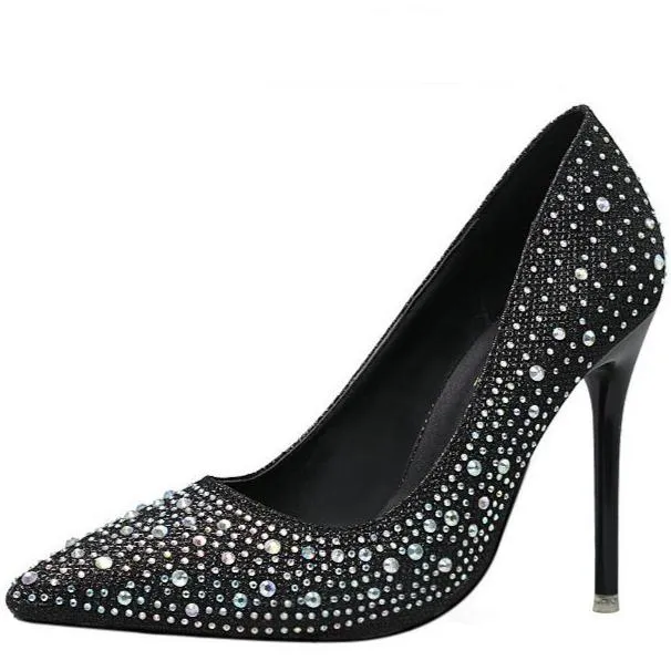 Women's rhinestone glitter pointe toe wedding pumps