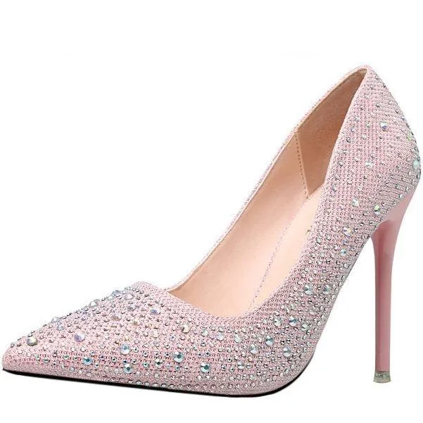 Women's rhinestone glitter pointe toe wedding pumps