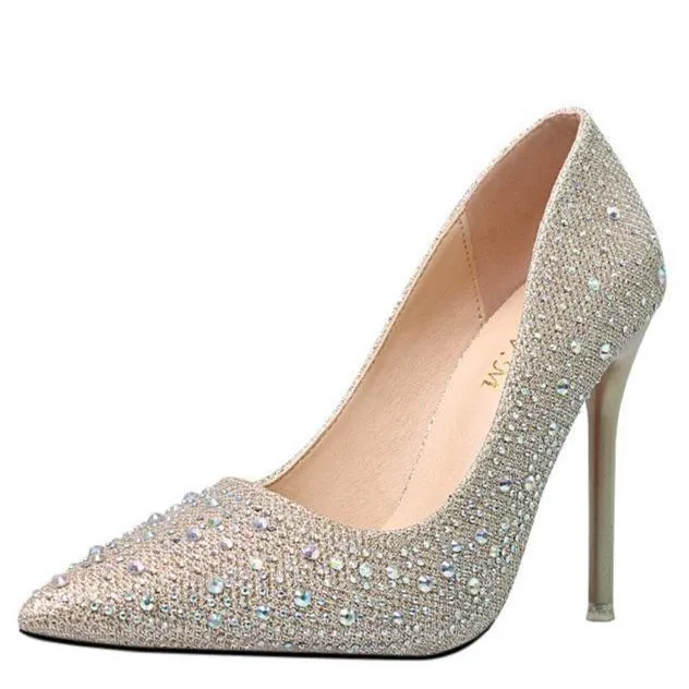 Women's rhinestone glitter pointe toe wedding pumps