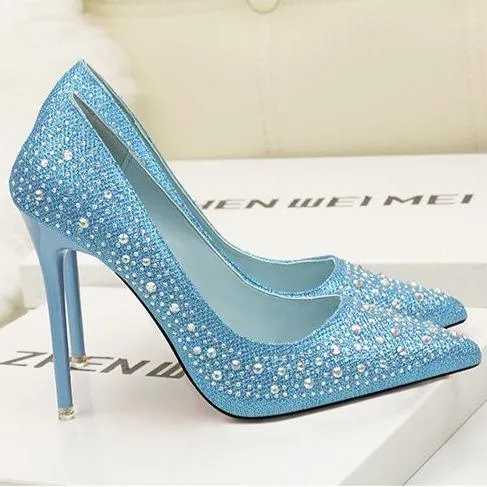 Women's rhinestone glitter pointe toe wedding pumps