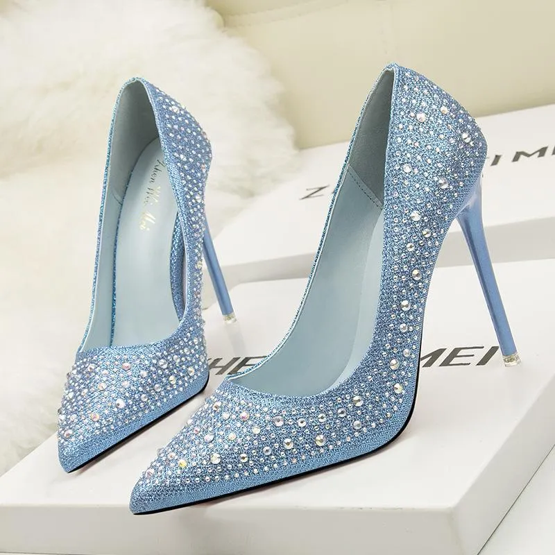 Women's rhinestone glitter pointe toe wedding pumps